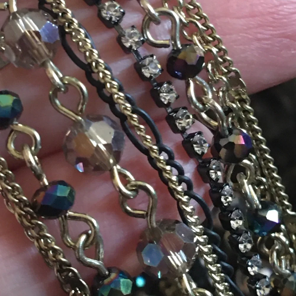Multi tone chain tie style fringe sparkle necklace